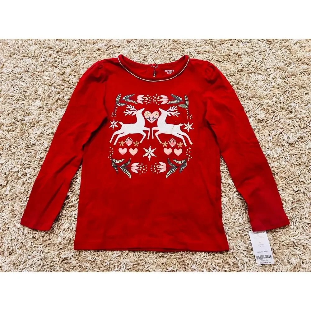 NWT❤️Carter's girl Deer cotton top sz8